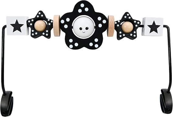 Wooden Baby Bouncer Toy Bar Attachment, Sensory Toy for Newborn to Toddler Boys Girls, Easy Install & Remove, Baby Bjorn Compatible (Black)