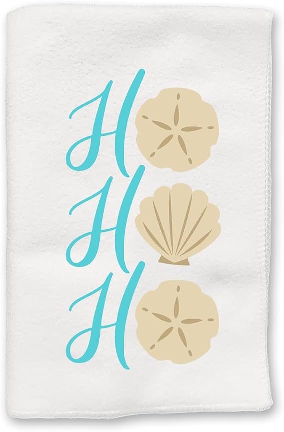 Christmas Decor | Decorative Kitchen and Bath Hand Towels | Ho Ho Ho Sea Shells Beach | XMAS Winter Novelty | White Towel Home Holiday Decorations | Gift Present
