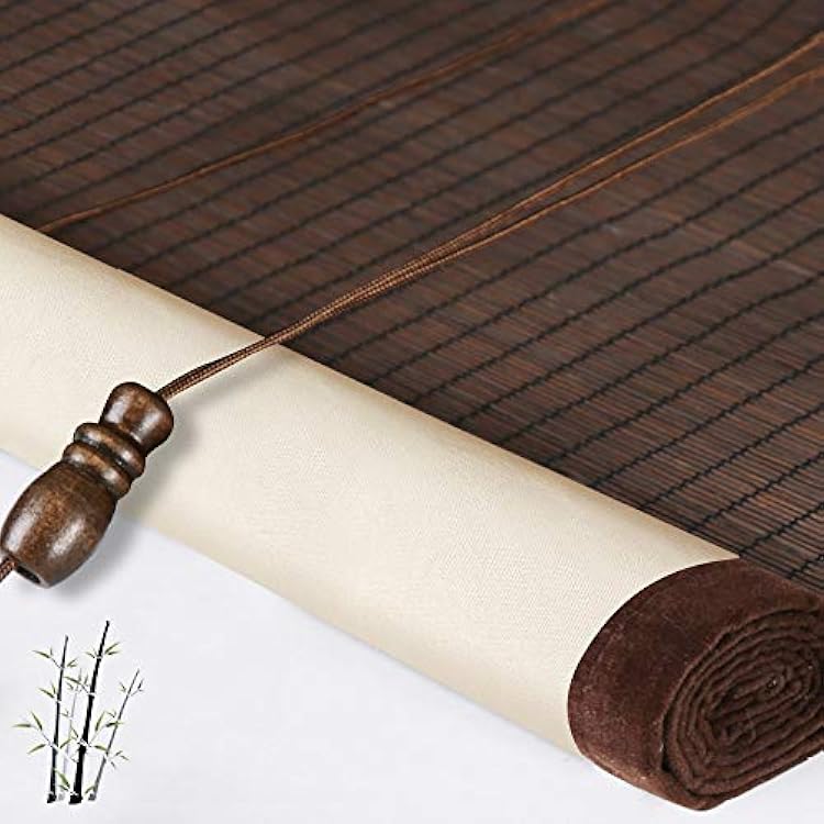 Cordless Blackout Bamboo Window Shades, Max Width 94 Inche, Extra Large Window Wood Roller Shades With Fabric Lining, Room Darkening Roll Up Blinds Including 6 H Valance for Windows, Doors, Color 10