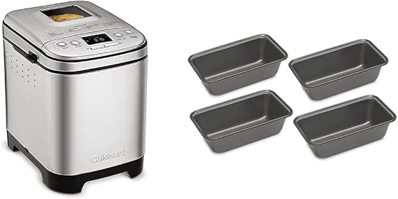 Cuisinart Bread Maker Machine + 4-Count Mini Loaf Pan Set, Automatic Stainless Steel, 12 Programs, 3 Loaf Sizes up to 2 lb, 3 Crust Colors, Nonstick Bundle