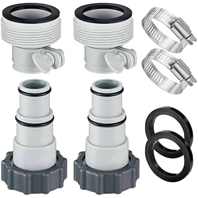 PAMASE Pool Hose Adapter A & B - Conversion Connector for 1.5&1.25 Hoses with Clamps Gaskets, Replacement Parts fits Intex Filter Pumps, Saltwater System, Above Ground Swimming Pool 4Pack