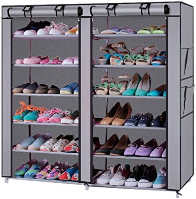 Shoe Rack,6 Tier Stackable Shoe Rack Storage Organizer for Boot & Shoe,Adjustable Non-Woven Fabric Shoe Shelf Storage Organizer,Closet Space Saving Storage for Closet Entryway Hallway (Gray)