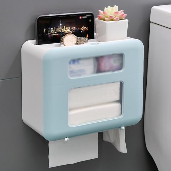 Tissue Box Cover Tissue Box with Platform and Drawer for Home Countertop Tissue Holders Pumping Paperchase Dispenser(Blue)
