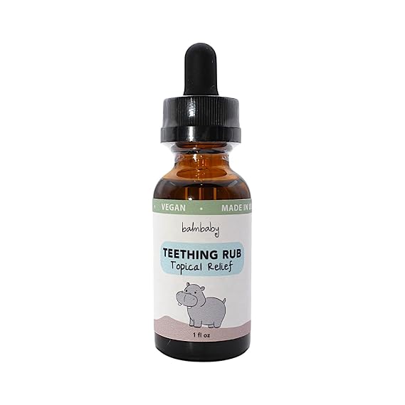 Balm Baby Teething Oil Rub - Natural and Organic Baby Teething Relief Aid with Chamomile & Clove - Vegan, Non-GMO, Gentle - 1 oz Glass Bottle (Bottle w/Dropper)