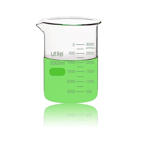 Utile 101.45oz(3000ml) Low Form Glass Beakers, Borosilicate 3.3 Glass with Printed Graduation, 4000.3000.1