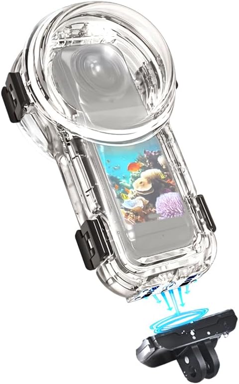 60M Underwater Camera Diving Case with Magnetic Base, X5 Panoramic Camera Diving Protective Housing Shell Waterproof Case