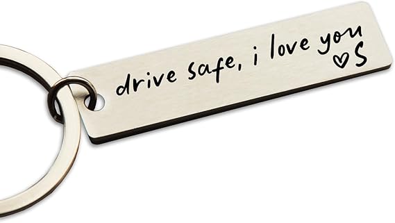 Key Chain Drive Safe I Love You Engraved Initial Personalized Gift for Husband Boyfriend