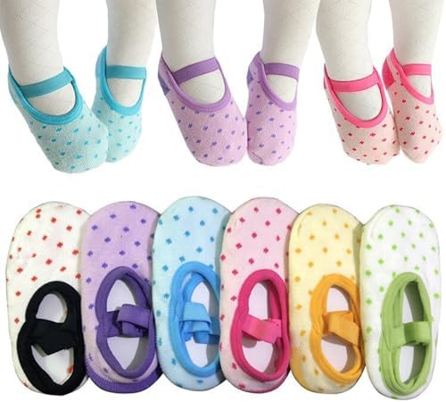 Monochef Baby Toddler Girls Socks Gift: 6 Pairs Non-Slip Grip Ankle Mary Jane Socks For 12-30 Months
