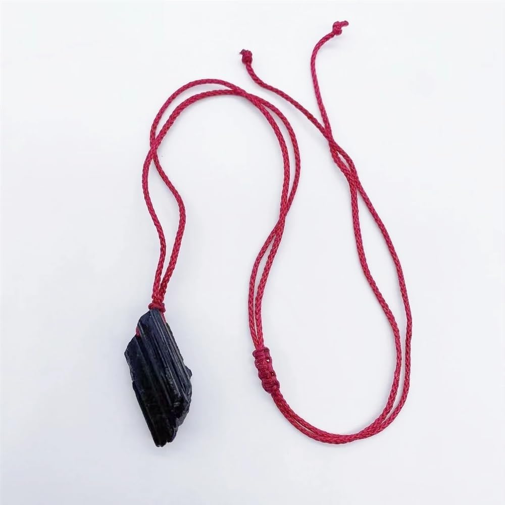 AtkitS crystal Natural black tourmaline pendant crystal irregular black stone necklace home decoration specimen gift (Color : Red(Random), Size : 1PC)