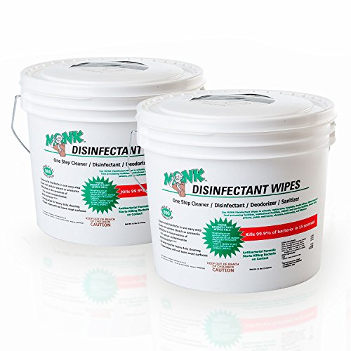 Monk Disinfectant Wipes One Step Cleaner, Disinfectant, Deodorizer & Sanitizer, 2 Buckets Packs containing 1600 Wipes, Perfect for Gyms, Fitness Clubs, Schools, Commercial Facilities