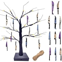 BIGSPINACH Black Tabletop Halloween Tree with Horror Movie Hanging Ornament 11 Pcs Mini Wooden Knife Decorations,Nightmare Before Christmas Decorations for Spooky Indoor Decor or Shelf Decor