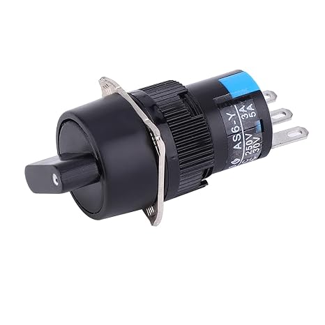 5Pcs Universal Rotary Changeover Switch, 16mm Mount Hole Diameter Rotary Cam Selector Latching Switches | AC 250V 3A/DC 30V 5A (2 Position 3 Terminals)