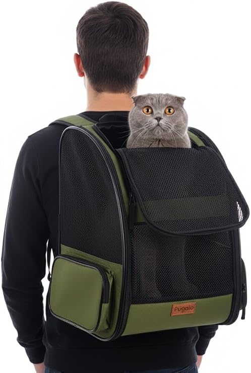 Pugalo AirMove Premium Kedi Köpek Taşıma Çantası, Silinebilir, Yırtılmaz Fileli, Bükülmez Gövde, Sırt Çantası Tipi (Yeşil)