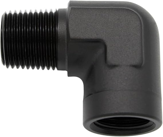 Aluminum 1/2" 1/2 inch NPT Female to Male 90 Degree Elbow Coupler Union Hose Fitting Adapter, Black
