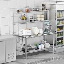 ROVSUN All Stainless Steel Table with Overshelves 39" X 19", NSF Commercial Heavy Duty Pre Table with Large Space Storage Cabinet for Kitchen Restaurant Hotel Garages