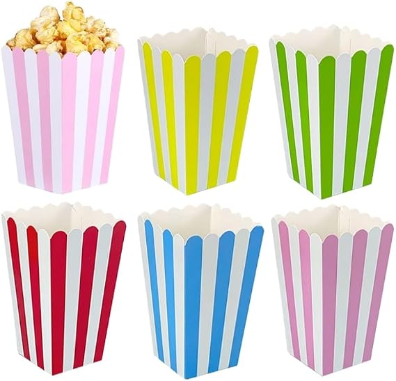 50 Pcs Small Popcorn Boxes,Colorful Striped Paper Popcorn Bucket,5 Colors