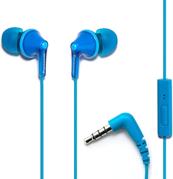 PANASONIC ErgoFit Earbud Headphones with Microphone and Call Controller Compatible with iPhone, Android and Blackberry - RP-TCM125-A - In-Ear (Blue)