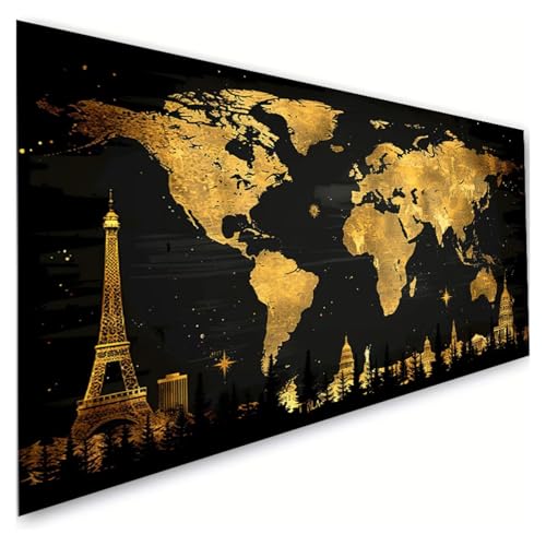 Diamond Painting World Map Diamond Art Kits for Adults,Dimond Art Paintings Iron Tower Paint by Numbers Kit for Beginner,DIY Full Drill Gem Arts and Crafts Painting,Home Wall Decor 28x56 Inch R2-517