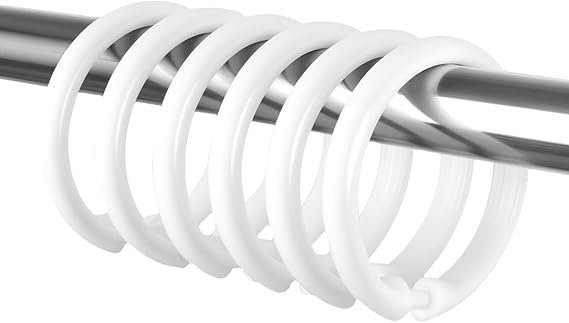Kutesna 12 PCS White Plastic Shower Curtain Rings, Easy Snap Closure Shower Curtain