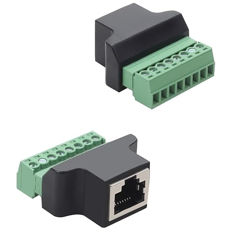 2Pcs RJ45 Female to 8 Pins Screw Terminal Adapter