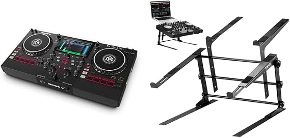 Numark Mixstream Pro+ Standalone DJ Controller, Amazon Music Unlimited Streaming, Mixer, Touchscreen, WiFi, Speakers, works with Serato & Virtual DJ | Pyle Portable Dual Laptop Stand