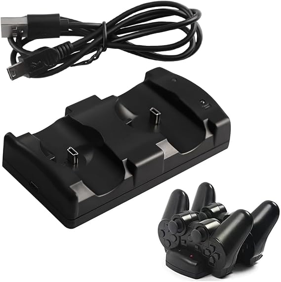 Controller Charger Station for PS3, Charging Dock for PlayStation 3 Dual Controller and Move with LED Light Indicator and Charging Cable