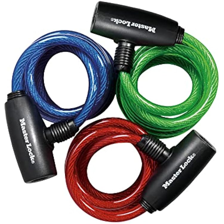 Master Lock Bike Lock Cables with Key, Blue, Green, and Red 3-Pack of Keyed-Alike Bicycle Cable Locks, 6 ft. Long, 8127TRI