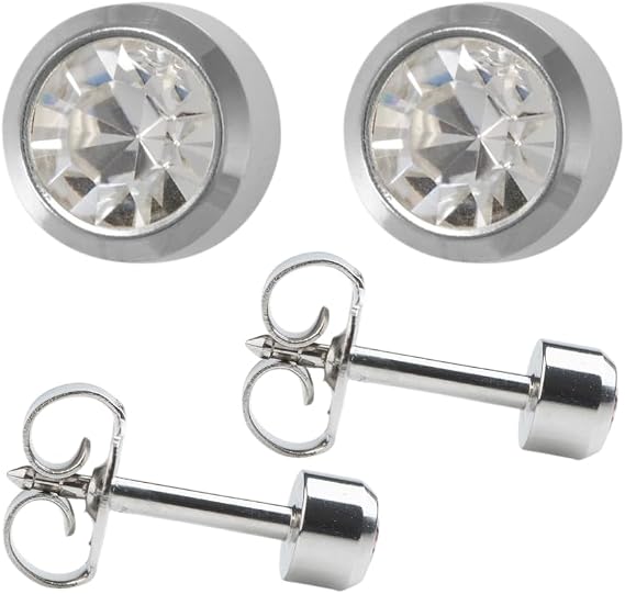 Studex April/Crystal Regular 4mm Stainless Steel Bezel Setting Ear Piercing Stud Earrings Birthstone