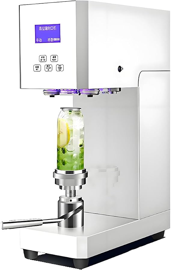 370W Electric Tin Can Sealer,Commercial Automatic Drink Closing Machine for 2.17” Diameter Aluminum Cans PET Cans,Height Adjustable Bottle Capping Machine for Cafe & Beverage Shops White