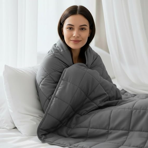 Weighted Blanket for Adults (15 lbs, 60 x 80) Queen Size Heavy Blanket, Breathable Cotton with Natural Glass Beads, Machine Washable