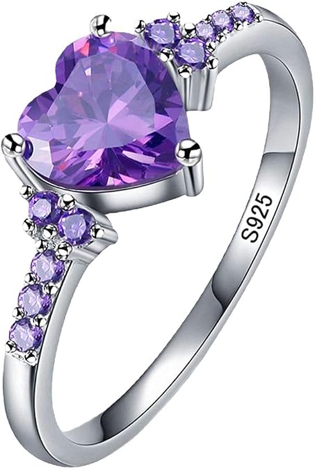 925 sterling silver Purple Zircon heart ring Wedding ring Engagement ring Cubic Zirconia Diamond Rings Clothing, Shoes & Jewelry Women Jewelry Rings Statement