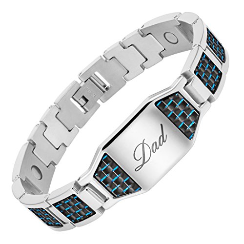 Willis Judd DAD Titanium Bracelet with Carbon Fiber Engraved Love You Dad Adjustable Gift Box Included