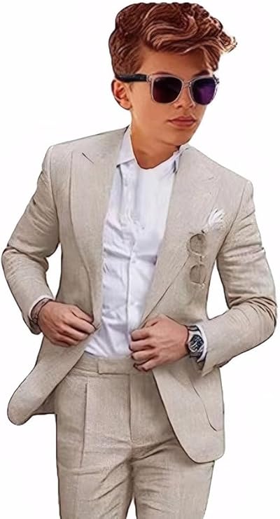 Boys Linen Suit for Summer Beach Wedding 2 PC Boys Formal Suits Peak Lapel Blazer Pants Vest Kids Wedding Suit