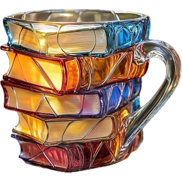 Painted Book Mug Novelty Coffee Mugs, 3D Painted Book Coffee Mug, Novelty Unique Books Coffee Cup, Painted Glass Coffee Cup Gift for Readers