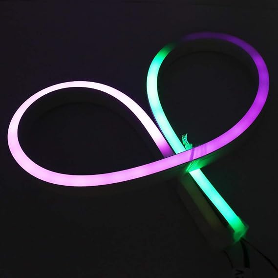 RGB Neon Rope Light, Addressable Smart LED Neon Strip Sign Light, DC 5V SK6812 60LEDs/m Waterproof, Color Changing, Flexible Letter Bar Lamp Lights for Home Indoor Outdoor Decoration(3.3ft)