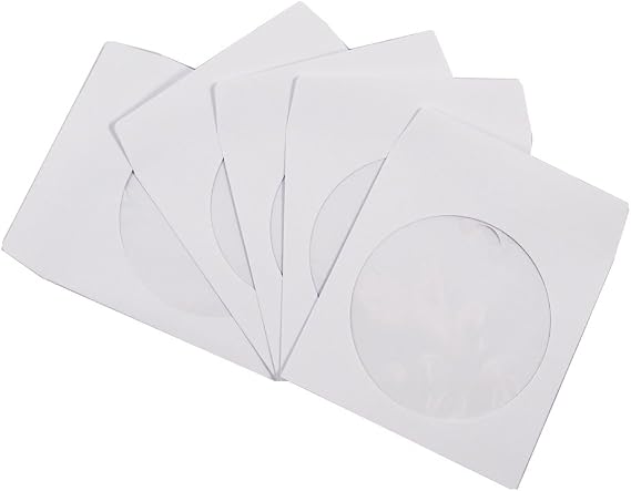 Progo 100 Pack Premium White Paper CD DVD Sleeves Envelope with Window Cut Out and Flap, 100 Gram Weight Paper