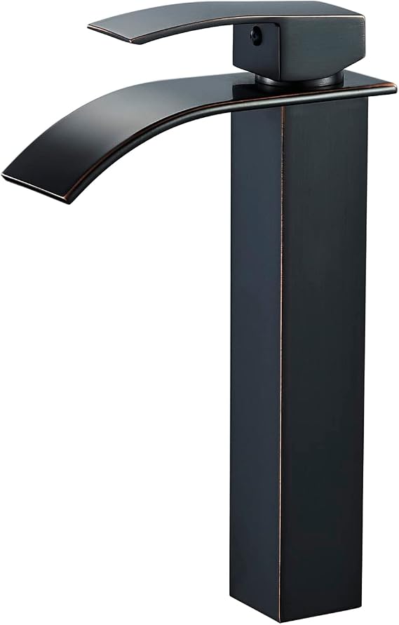 VOTON Vessel Sink Faucet Oil Rubbed Bronze Modern Tall Waterfall Bathroom Sink Faucet Single Handle Bathroom Faucet 1 Hole Bowl Lavatory Vanity Faucet, Rv Sink Camper Farmhouse Bathroom Faucet
