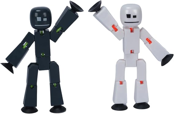 Zing StikBot Dual Pack - Includes 2 StikBots - Collectible Action Figures and Accessories, Stop Motion Animation, Ages 4 and Up (Charcoal & Pearl)