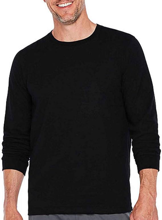 Xersion Mens Crew Neck Long Sleeve T-Shirt (Black, Large)