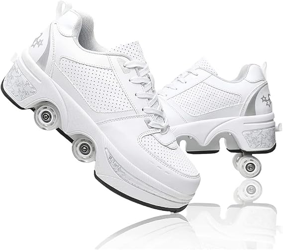 Deformation Roller Shoes Male and Female Skating Shoes 2-in-1 Parkour Shoes/Inline Roller Skating Shoes Invisible Roller Skate with Double-Row Deform Wheel Outdoor Sports Kick Rollershoes