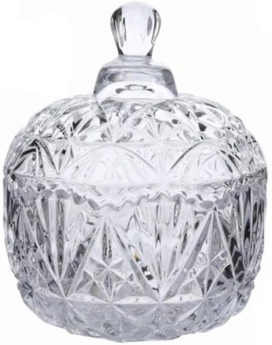 Crystal Candy Jar with Lid Glass Candy Dishes Sugar Bowl Chocolate Cookie Jar Food Containers Wedding Candy Buffet Jar Decorative Jewelry Box for Home Office Desk Clear