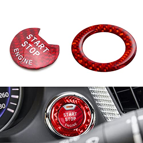 x xotic tech 2X Real Carbon Fiber Go Engine Keyless Start Stop Push Button  Ring Cover Trim Compatible with Infiniti Q50 Q60 QX60 or Nissan Altima Maxima Titan Pathfinder Red & Red