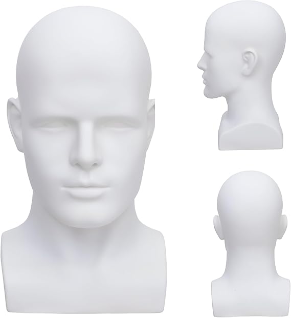 Mannequin Head Male Professional Cosmetology Manikin Head for Display Headset, Headphone, Game Console, Hats, Wigs Jewellery(L90-YB)