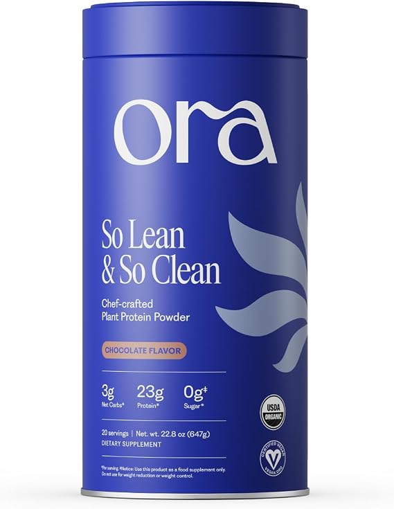 Ora Organic Vegan Protein Powder - 23g Plant Protein for Women and Men - Chocolate Flavor 20 Servings, Bloat-Free, Gluten Free, Non-GMO, No Artificial Sweeteners