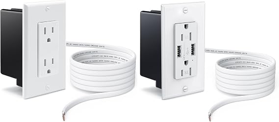 ELECPOW in Wall Outlet Relocation Kit, Power Plug Outlet Extender for Relocating Unreachable Power Outlets, in Wall Power Outlet Plate Remodel & Relocation, 2 AC Outlets