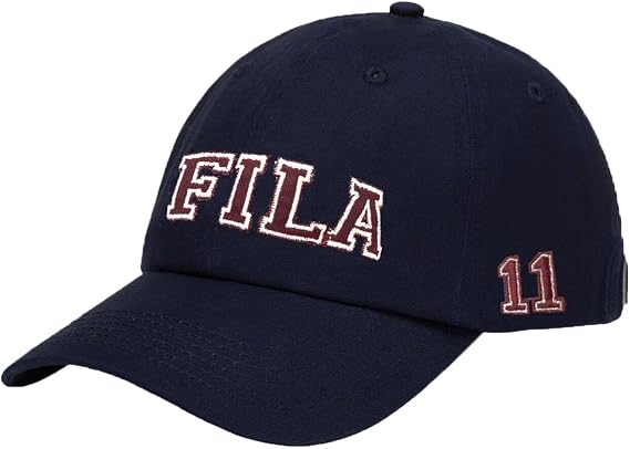 Fila Unisex 11 Decade Logo Cotton Twill Slouch Adjustable Baseball Dad Hat (Peacoat)