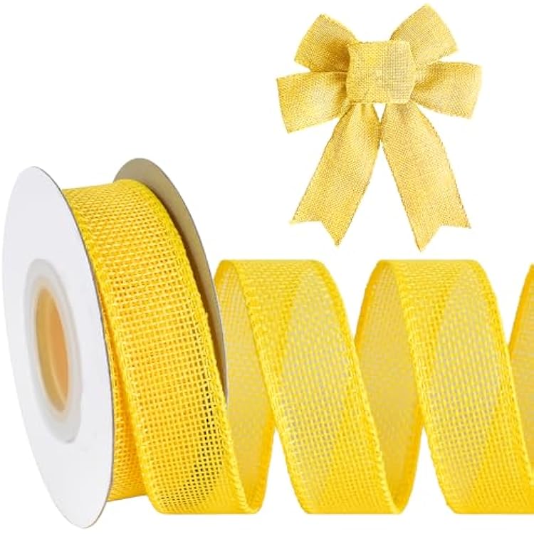Mupera Premium Burlap Wired Ribbon 1 Inch x 10 Yard - Vibrant Yellow Craft Ribbon for Gift Wrapping, Bows, Wreath Making, Floral Arrangements & Seasonal Decor | Wired Edge, Fray Resistant