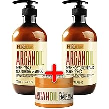 Moroccan Argan Oil Shampoo and Conditioner and Hair Mask Gift Set - SLS Sulfate Free - Best for Damaged, Dry, Curly or Frizzy Hair - Thickening for Fine/Thin Hair