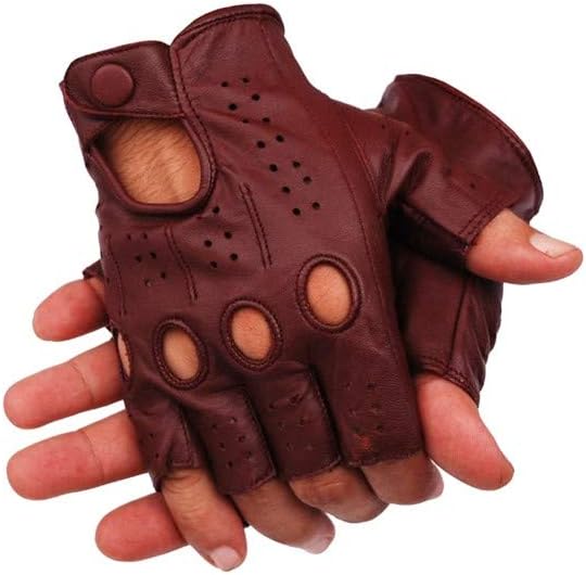 Driving Gloves Half Finger Finger Less Knuckle Holes For Men Genuine Leather