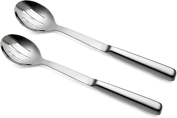 Soro Essentials- 11-3/4 Stainless Steel Slotted Buffet Serving Spoon with Hollow Handle Set of 2 - Mirror Finish Serving Utensils Cutlery Elegant Design for Home Kitchen Banquet Buffet Restaurant